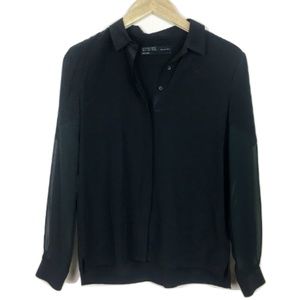 AllSaints Black Silk Button-Down Blouse